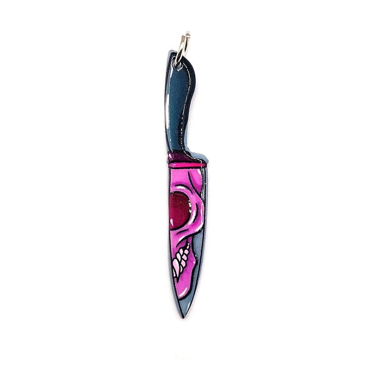 1, 4 or 20 Pieces: Black and Pink Knife with Skull Face Halloween Charms -  Double Sided